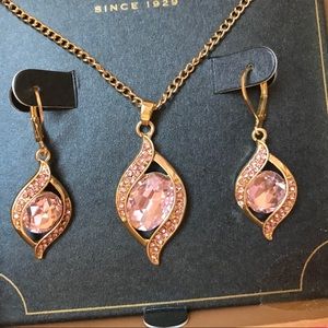 Monet Pink Rhinestone Earrings & Pendant Necklace